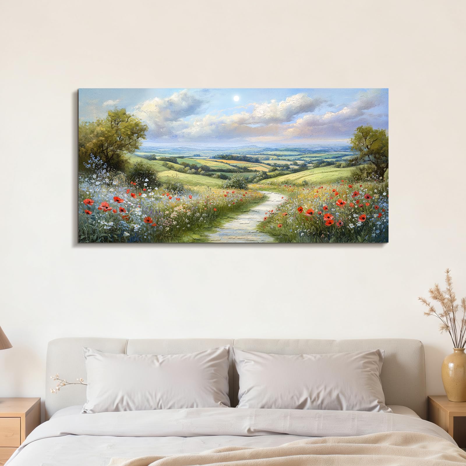 JHHUAMO Blumen Natur Leinwand Bilder Wohnzimmer Schlafzimmer 50x100 cm | Idyllische Landschaft Wandbild, Feine Handwerkskunst, Hochauflösender Druck, Harmonische Farbtöne, Einfaches Aufhängen