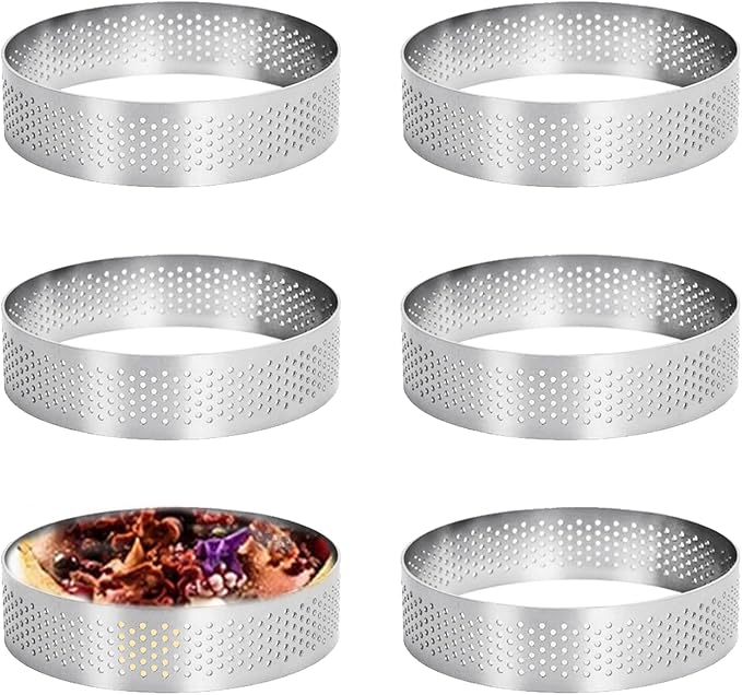 Jetisva 6 Pcs Perforated Tart Ring Stainless Steel Pastry Rings 8cm