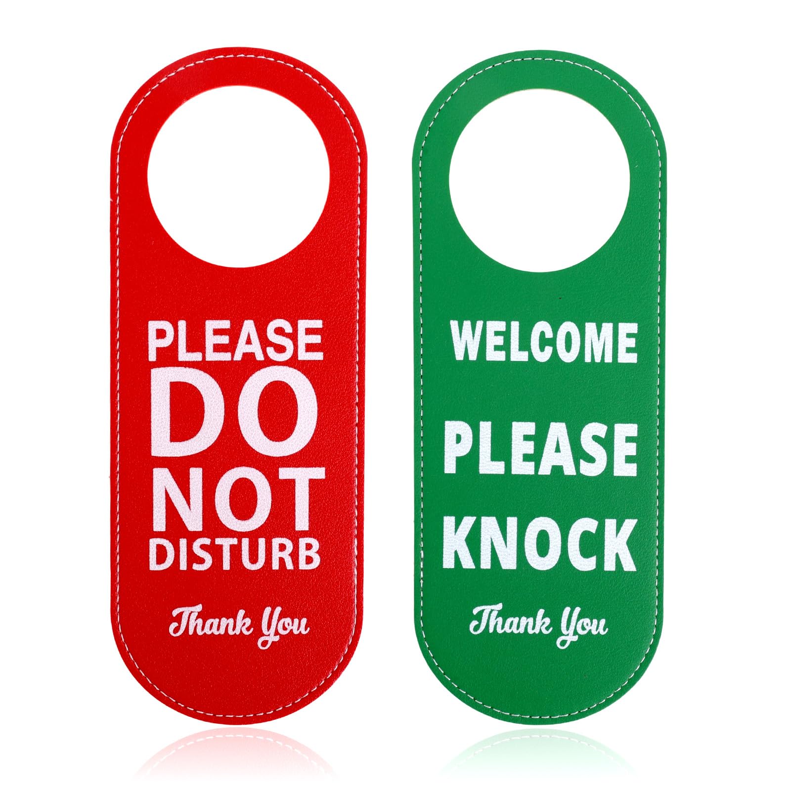 2pcs Please Do Not Disturb Signs, Double-Sided Leather Green and Red Welcome Knock Signs Reversible Door Hanger for Office Hotel Restroom Meeting in Progress Room — image 1