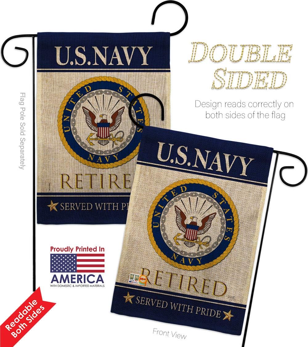 Breeze Decor US Navy Burlap Garden Flag Pack Armed Forces USN Seabee United State American Military Veteran Retire Official Vintage Applique House Banner Small Yard Gift Double-Sided, Made in USA