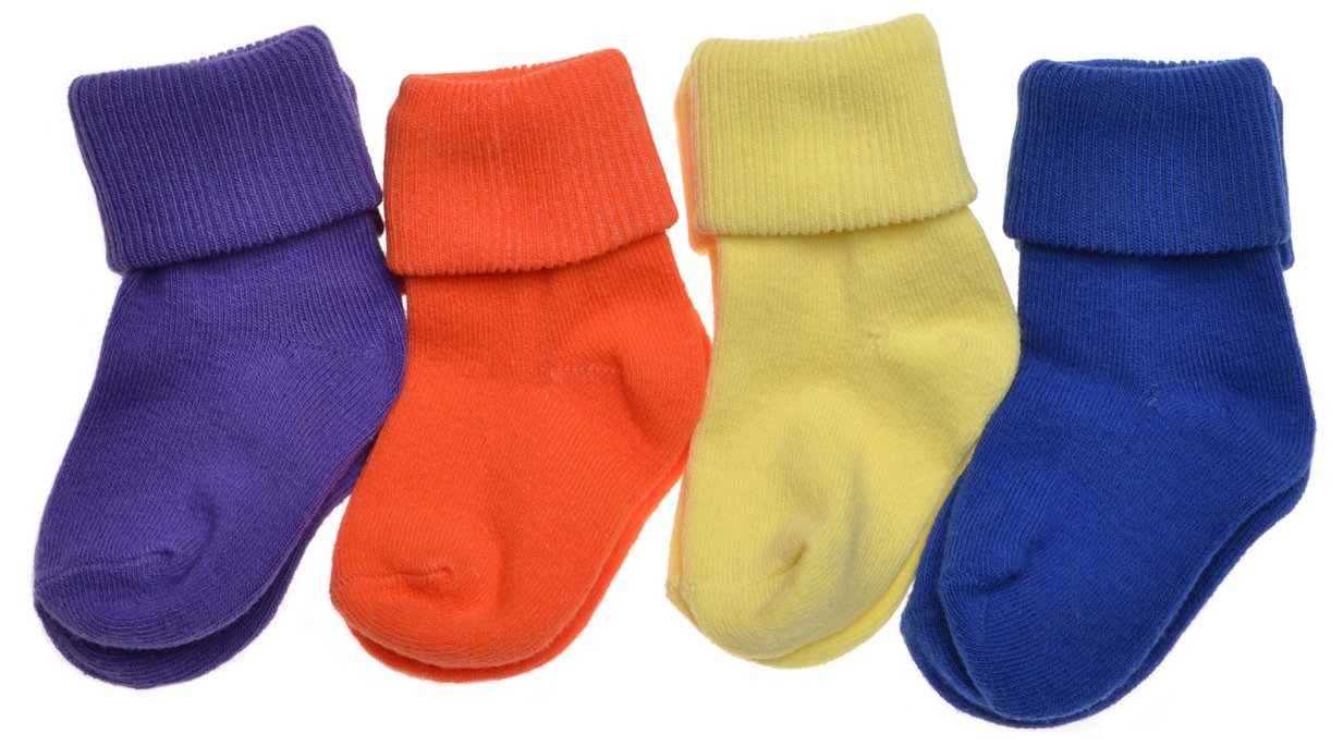Wb Socks Blue 4 Pairs Of Plain Rainbow Colours Baby Socks - Roll Top Socks