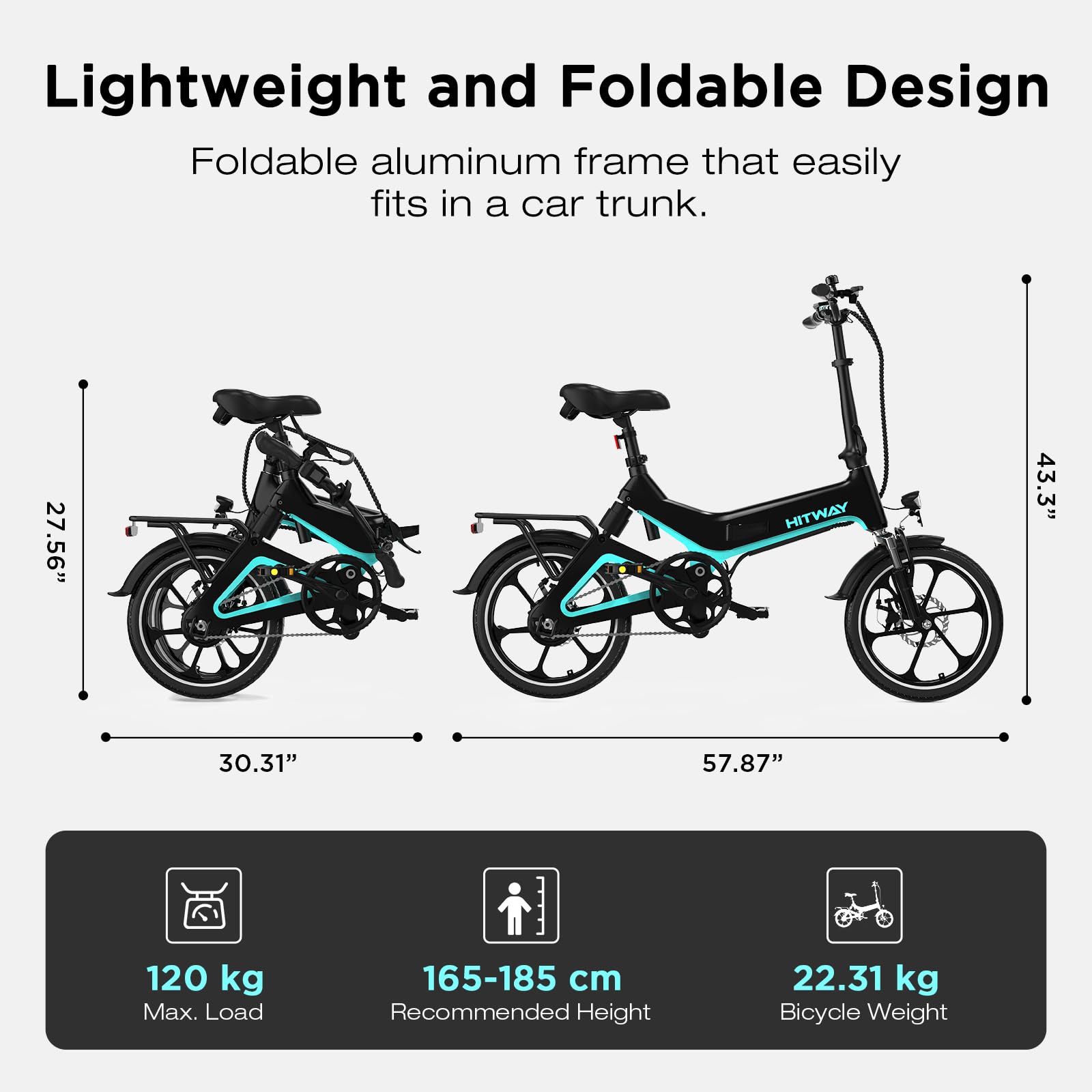 HITWAY Bicicleta Eléctrica E-Bike, 16 Pulgadas Bici Eléctrica Plegable con Batería 36V/7,8Ah, Motor 250W 25km/h, Autonomía de 35-70km, Urbana Ebike Pedelec para Adultos Unisex