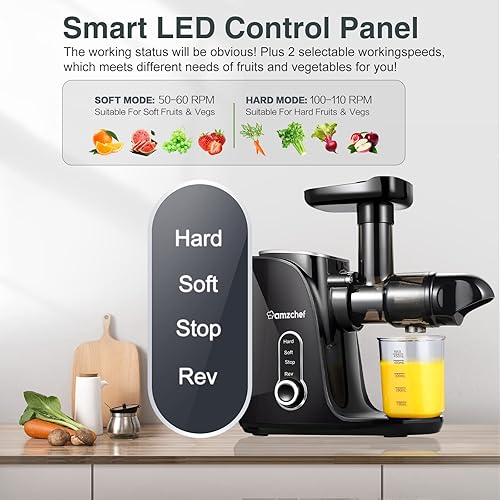 Miniatura 2 de AMZCHEF - Exprimidor de prensa lenta en frío con 2 modos de velocidad, botellas de viaje (16.9 fl oz), cepillo fácil de limpiar y motor silencioso