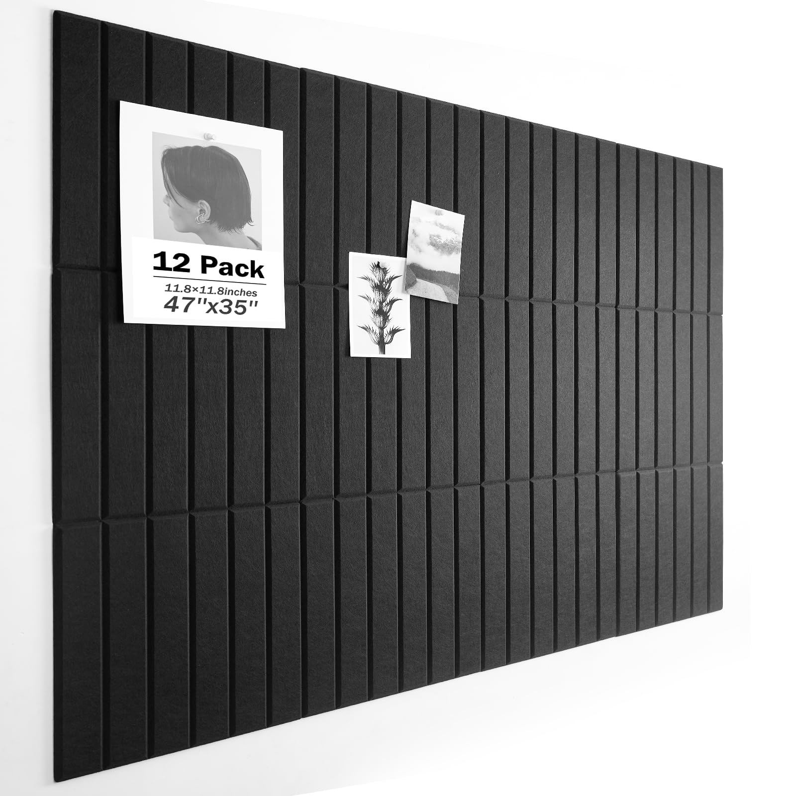 Woovio Large Cork Board 120x90cm Pin Board-12 Pack Notice Board for Office Wall，Felt Bulletin Board Vision Board with 60 Adhesive Tabs Use in Home Bedrooms Classroom Decor Black