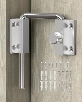 Sliding Door Lock with Locking Button, Barn Door Lock Silver
