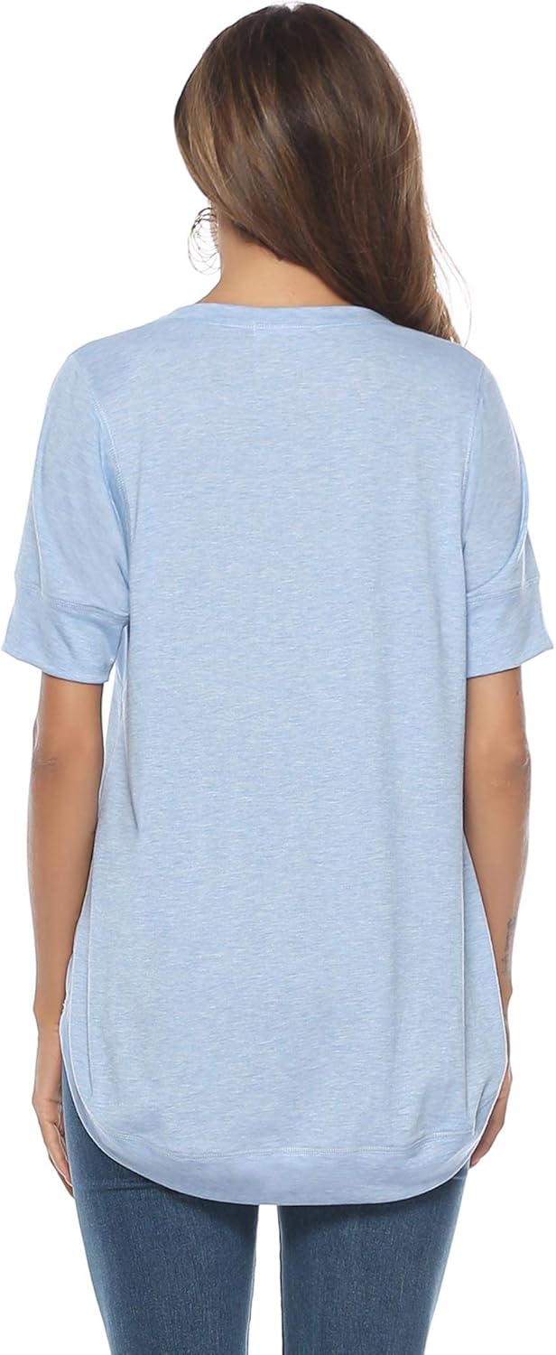 T Shirts for Womens Loose Fit Short Sleeve Casual Tops Cotton Ladies Tshirts Pullover Tees Crew Neck Side Split Tops - Image 4