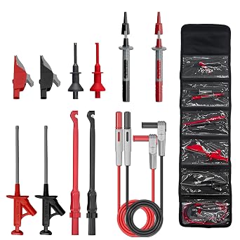 12pc Multimeter Test Leads,Test Leads with Alligator Clips,Test Hook,Banana Plug Leads,Telescopic Testing Hook,Suitable for Fluke, Kaiweets, Innova Multimeter, Voltmeter, Clamp Meter