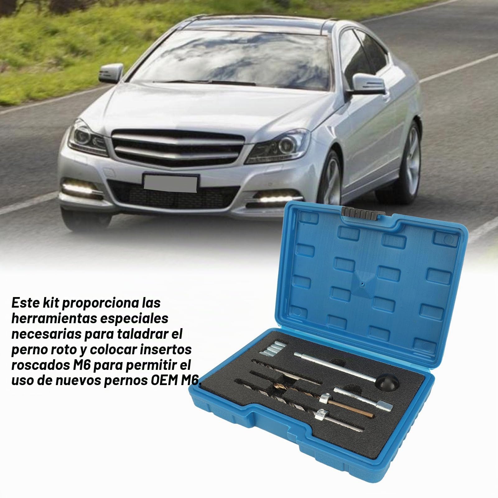 KIMISS Kit de Reparación de Roscas de Perno de Sujeción de Inyector de 10 Piezas con Caja de Soplado Herramienta de Reparación de Perno de Sujeción de Inyector de Metal para