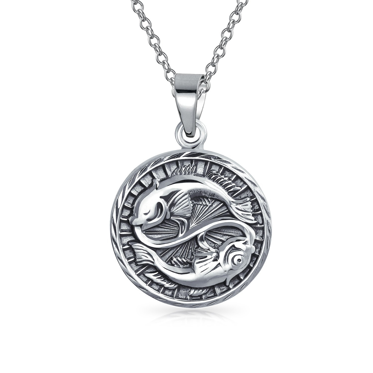 Astrology Horoscope Disc Medallion Pendant Zodiac Necklace For Men Women Antiqued .925 Sterling Silver All Constellation