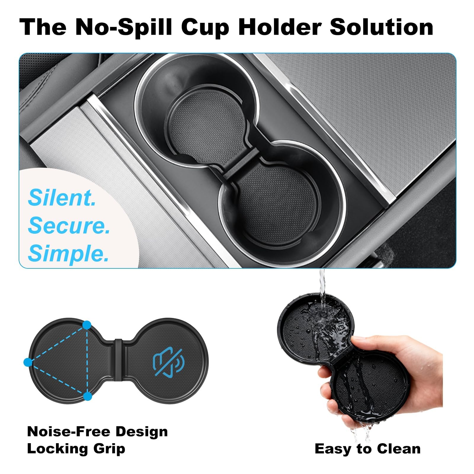 Eonflux Upgraded Center Console Organizer Tray 5PCS for Tesla Model Y Juniper 2025-2026 Accessories, Hidden Storage Box, Cup Holder Insert & Armrest Drawer, Compatible with Model 3 Highland 2025