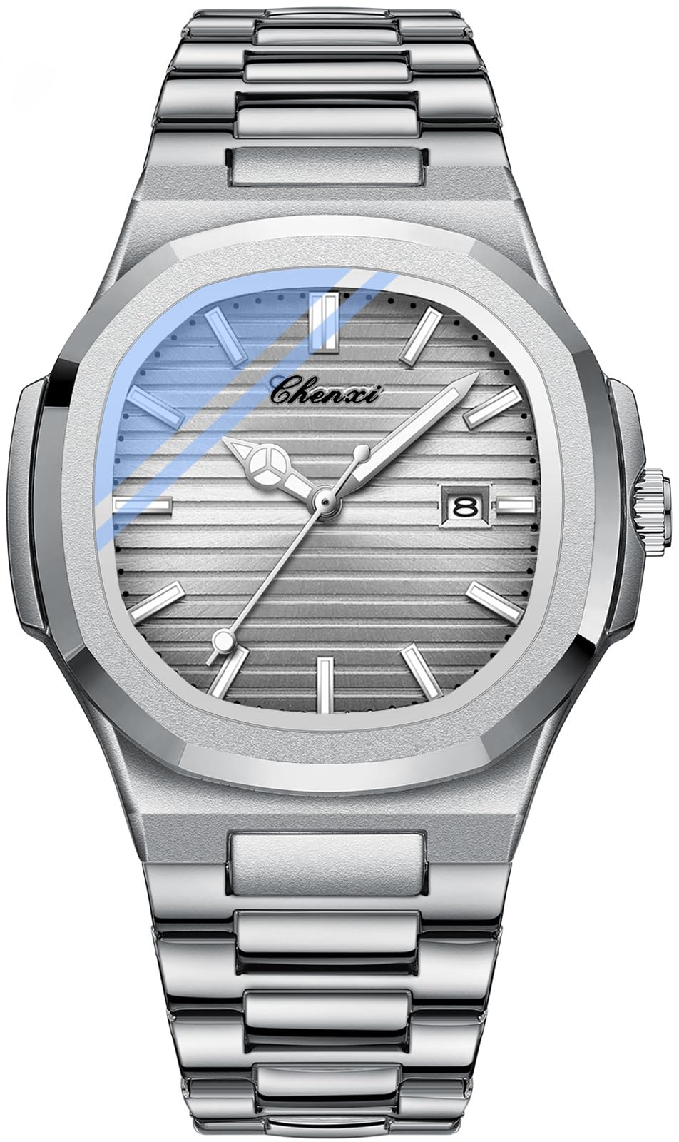 BESTKANG Men Quartz Movement Watch Waterproof Luminous Men's Watch, Stainless Steel Strap Business Watches Grey