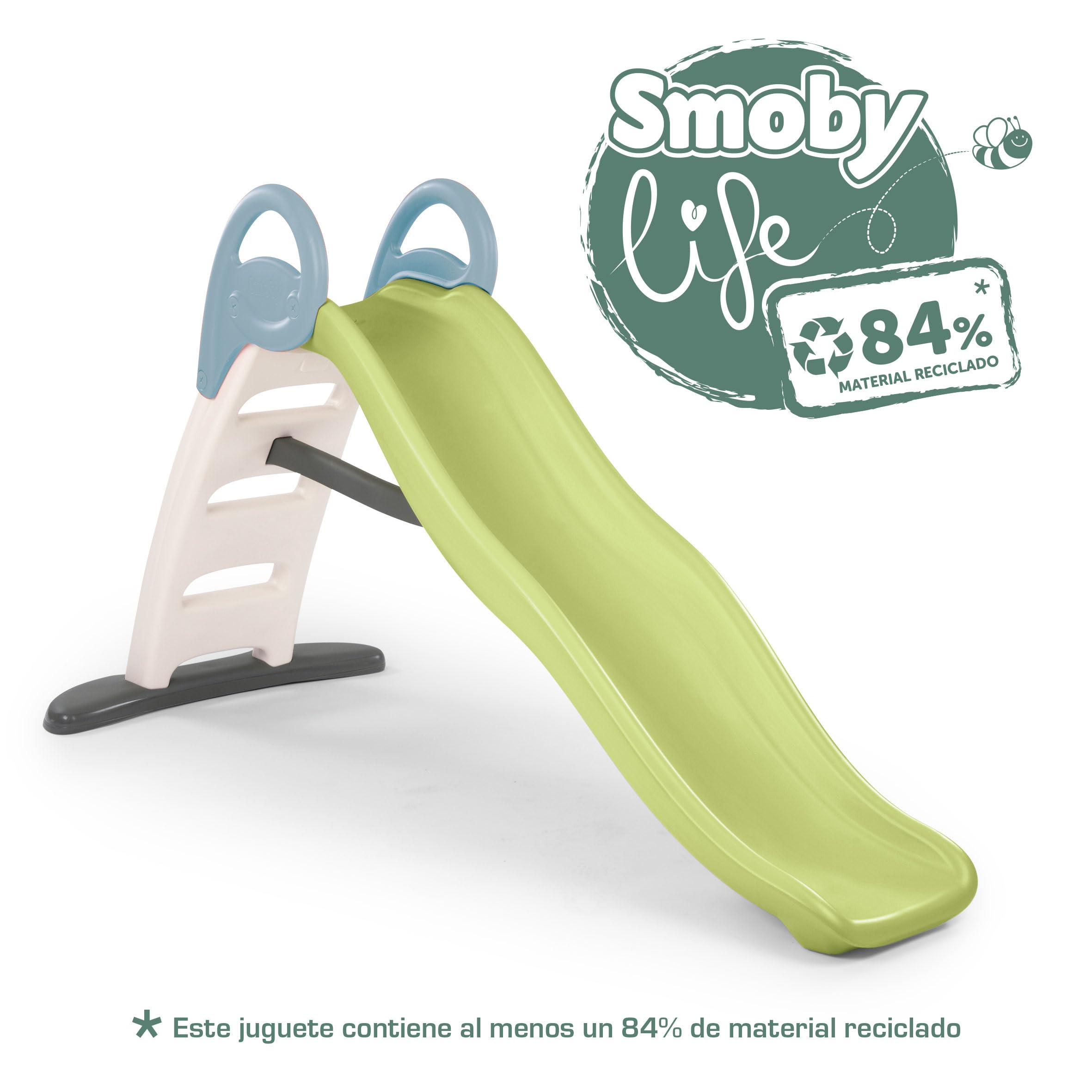 Smoby Life - Zabawna zjeżdżalnia - 2-metrowa zjeżdżalnia - Drabinka z poręczami, antypoślizgowe stopnie - Powłoka anty-UV - Materiał z recyklingu - Od 2 lat - Wyprodukowano we Francji