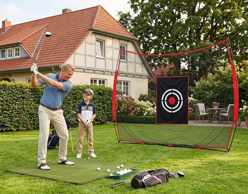 Kapler Siatka treningowa do golfa: 365 x 300 cm, profesjonalna siatka uderzeniowa ze wzmocnioną stalową podstawą – pochłaniający wstrząsy zestaw do treningu golfowego do ogrodu, na podwórko, garaż, do