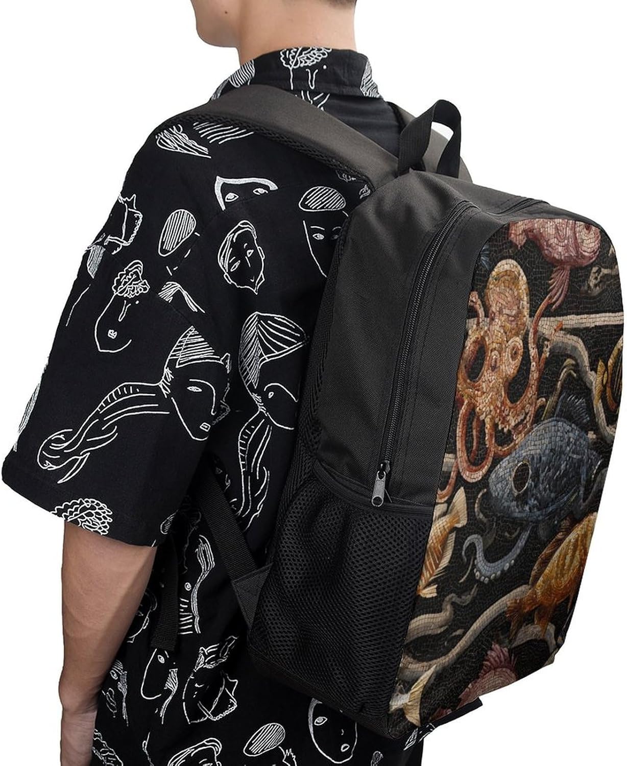Octopuses Fish Mosaic Sea Creatures Unisex Backpack 17" Casual Daypacks Simple Shoulders Bag for Camping Hiking Travel Gear