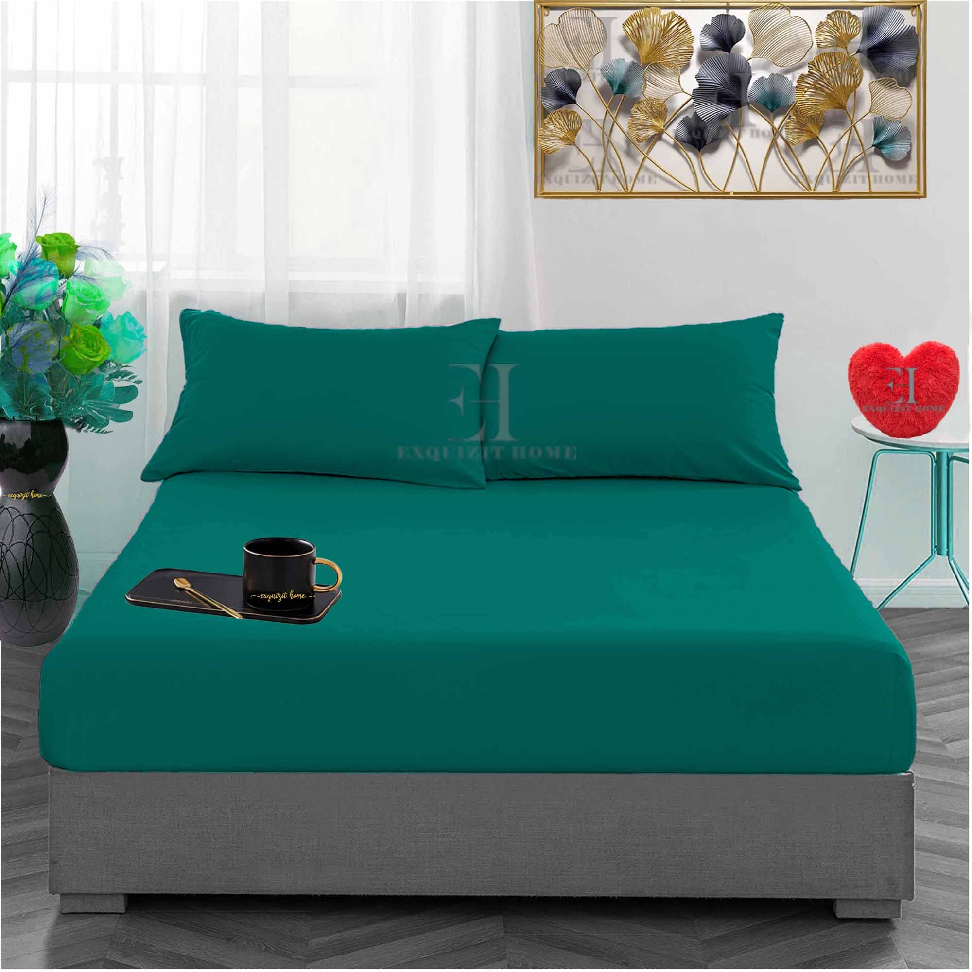 EXQUIZIT HOME® Fitted Bed Sheet Flannelette 100% Brushed Cotton Thermal Soft Plain Dyed Fitted Bed Sheet (Teal 4FT Small Double 122cm x 190cm)
