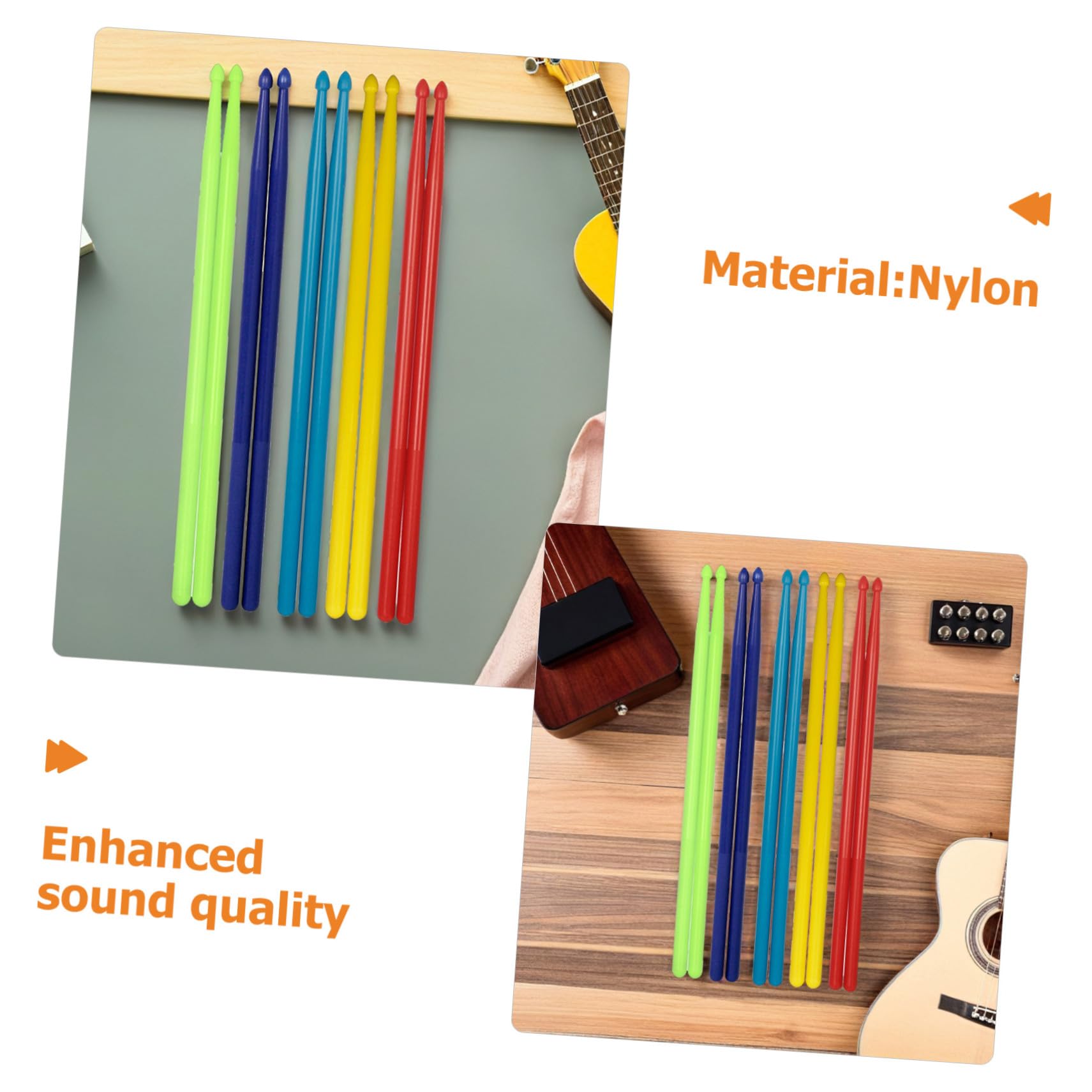 SUPVOX Set 5 Paia Bastoncini di Nylon Multicolore per Batteria Design Ergonomico, Uso Versatile, per Performance di Musica Jazz e Appassionati di Percussioni