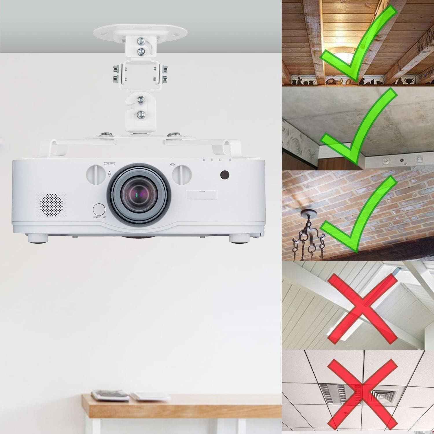 Universal Projector Mount Bracket Low Profile Multiple Adjustment Ceiling , Hold up to 30 lbs. (PM-002-WHT), White : Electronics