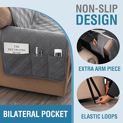 Miniatura 7 de H.VERSAILTEX Fundas 100% impermeables para sofá de 3 cojines, fundas de sofá modernas con correas elásticas, protector de muebles grueso y suave,