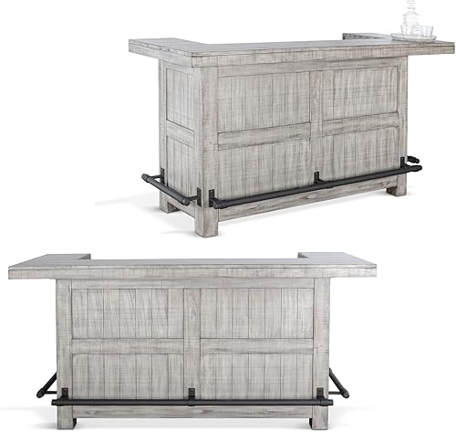 Miniatura 5 de Pemberly Row Barra tradicional de madera de caoba, acabado gris, 42 pulgadas de alto x 80 pulgadas de ancho x 28 pulgadas de profundidad