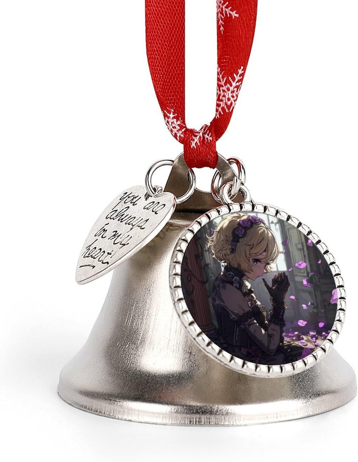 Christmas Bell Short Hair Women Jingle Bell with Love Pendant Christmas Ornament Metal Vintage Bells Christmas Tree Hanging for Holiday Party Decoration