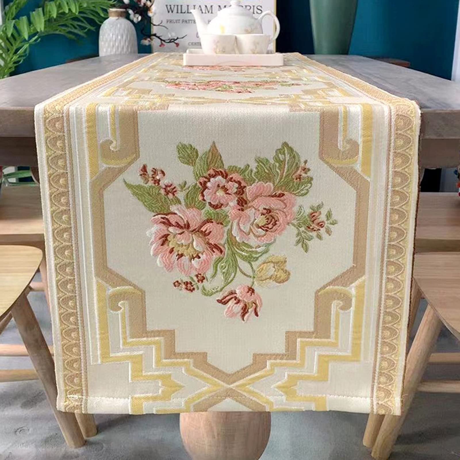 Tischläufer Polyester Wohnzimmer, Tischläufer Hochzeit 35x200 cm, Florale Stickerei Nordisch