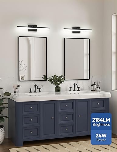 Miniatura 6 de VOLISUN Moderna lámpara de tocador de baño de 24 pulgadas, 24 W, regulable 5CCT, lámpara de baño LED sobre el espejo, luz de tocador de barra negra