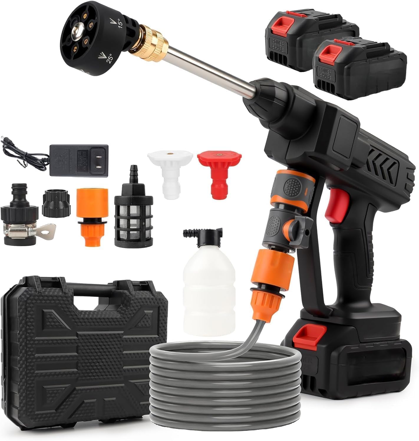 Portable Cordless Pressure Washer,900 PSI Battery Operated Pressure Washer with 6-in-1 Nozzle,5 Meter Hose,Handheld High-Pressure Car Washer for Watering, Car Washing, Yard Cleaning