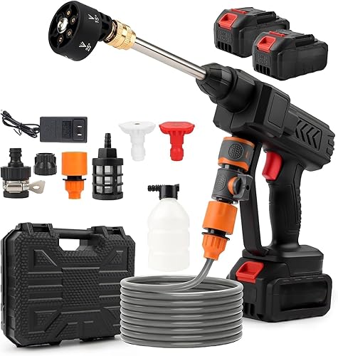 Portable Cordless Pressure Washer,900 PSI Battery Operated Pressure Washer with 4Ah 6-in-1 Nozzle,5 Meter Hose,Handheld High-Pressure Car Washer for
