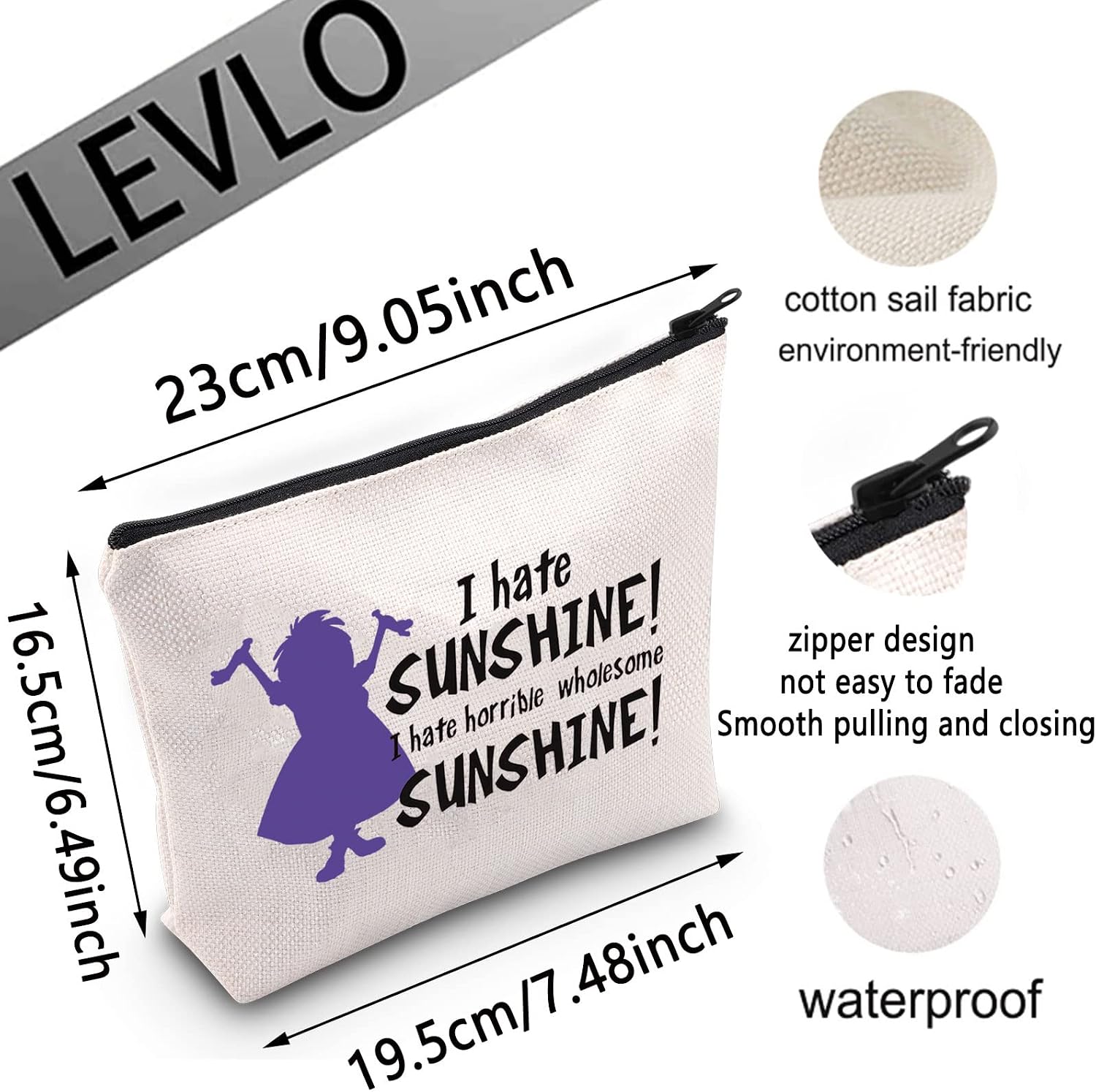 LEVLO Madam Mim Cosmetic Bag Movie Fans Gift I Hate Sunshine I Hate Horrible Whole Some Sunshine Makeup Zipper Pouch Bag for Women Girls I Hate Sunshine - Image 3