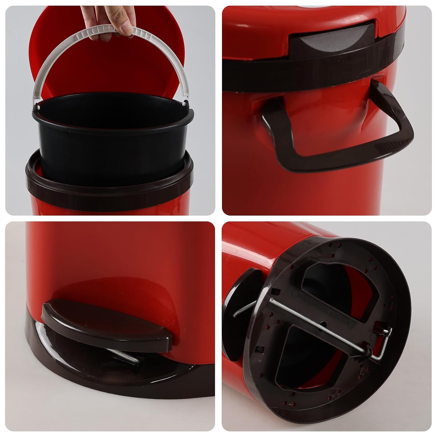 1.8 Gallon Small Round Step Trash Can for Bathroom, Plastic Bathroom Trash Can with Lid, Red