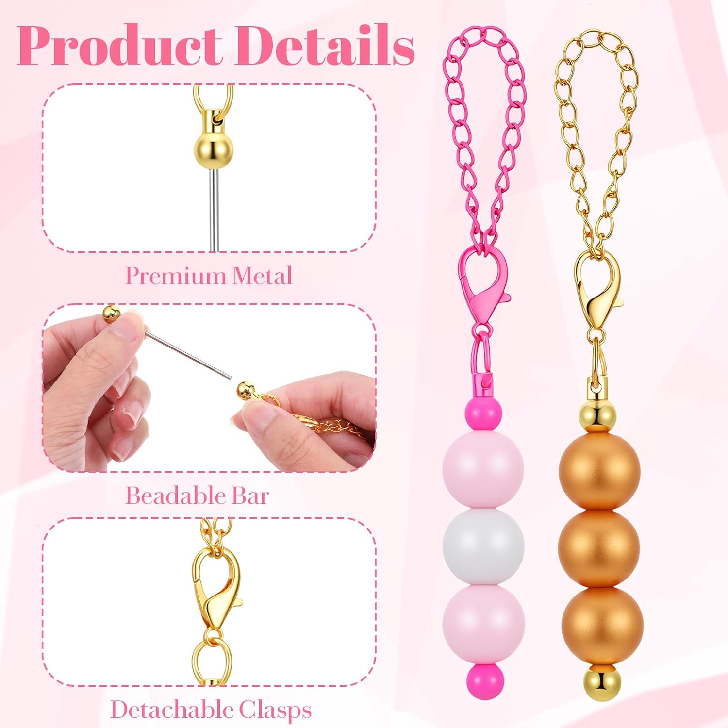 48 PCS Beadable Keychain Bars Bulk, DIY Beaded Key Chain Making Kit with 16 Colors, Metal Blank Keychain Bars for Personalized Crafts, Charms & Jewelry Supplies