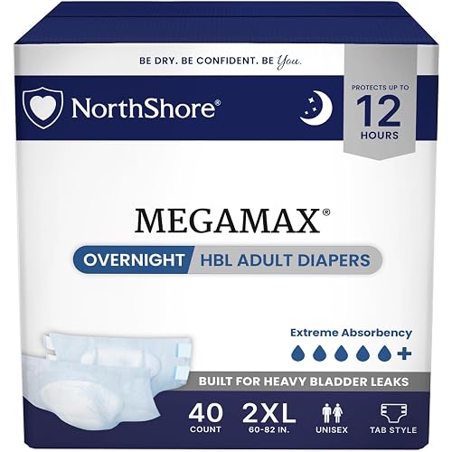 NorthShore MegaMax HBL Adult Diapers with Tabs, White, 2X-Large, 40 Count
