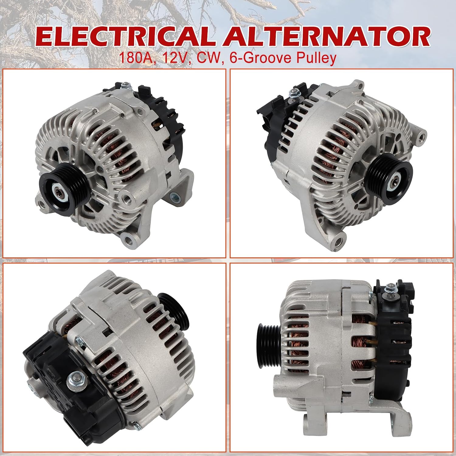 New 11358 Alternator 180A 12V CW 6-Groove Pulley 11358N 12317542934 Car Alternator Replacement for BMW X5 545i 645Ci 650i 745i Alpina B7 4.4L 4.8L