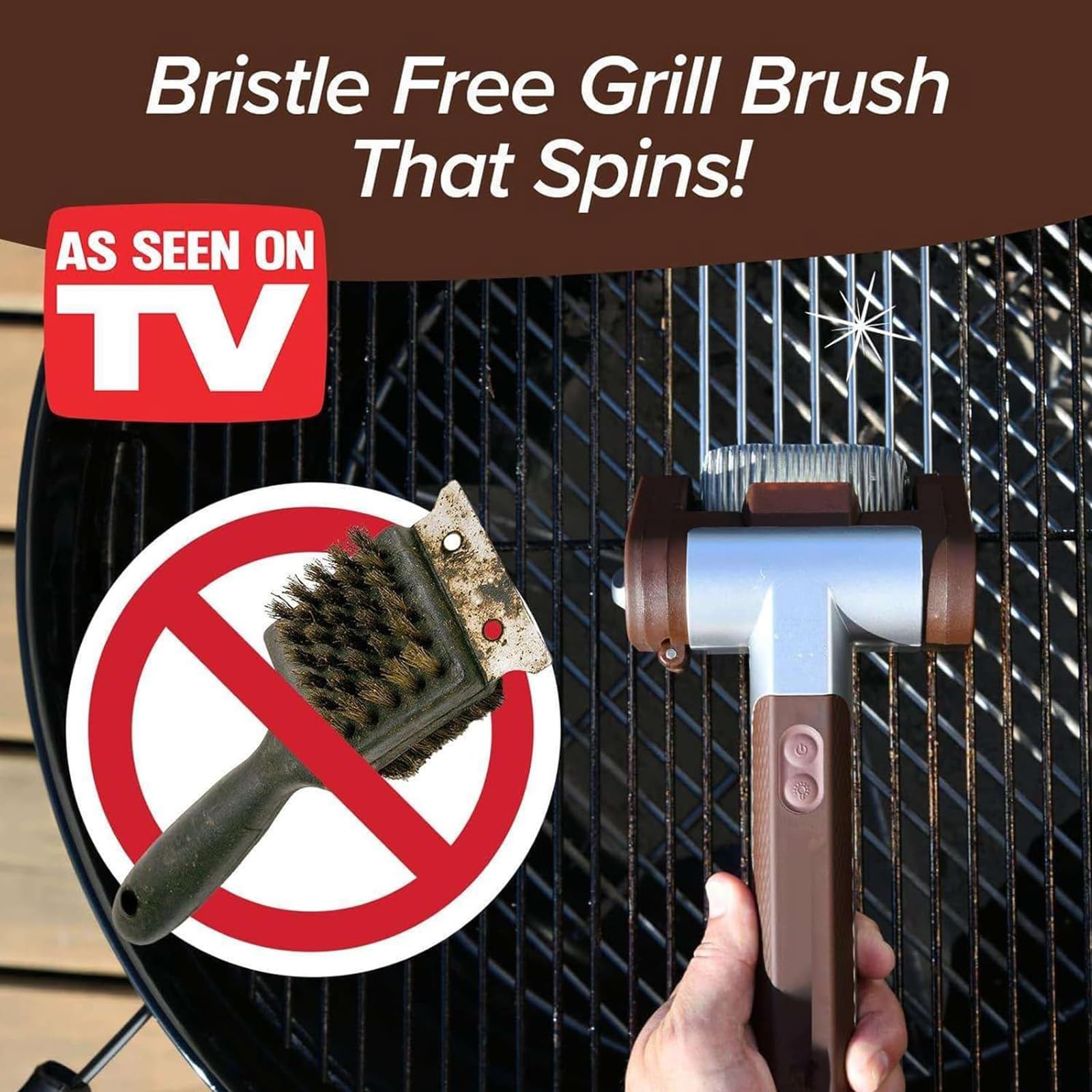 Pulitore elettrico per grill, spazzola rotante senza fili, rullo in acciaio inox per barbecue all'aperto, ad alta velocità, 350 giri/min, confezione da 2