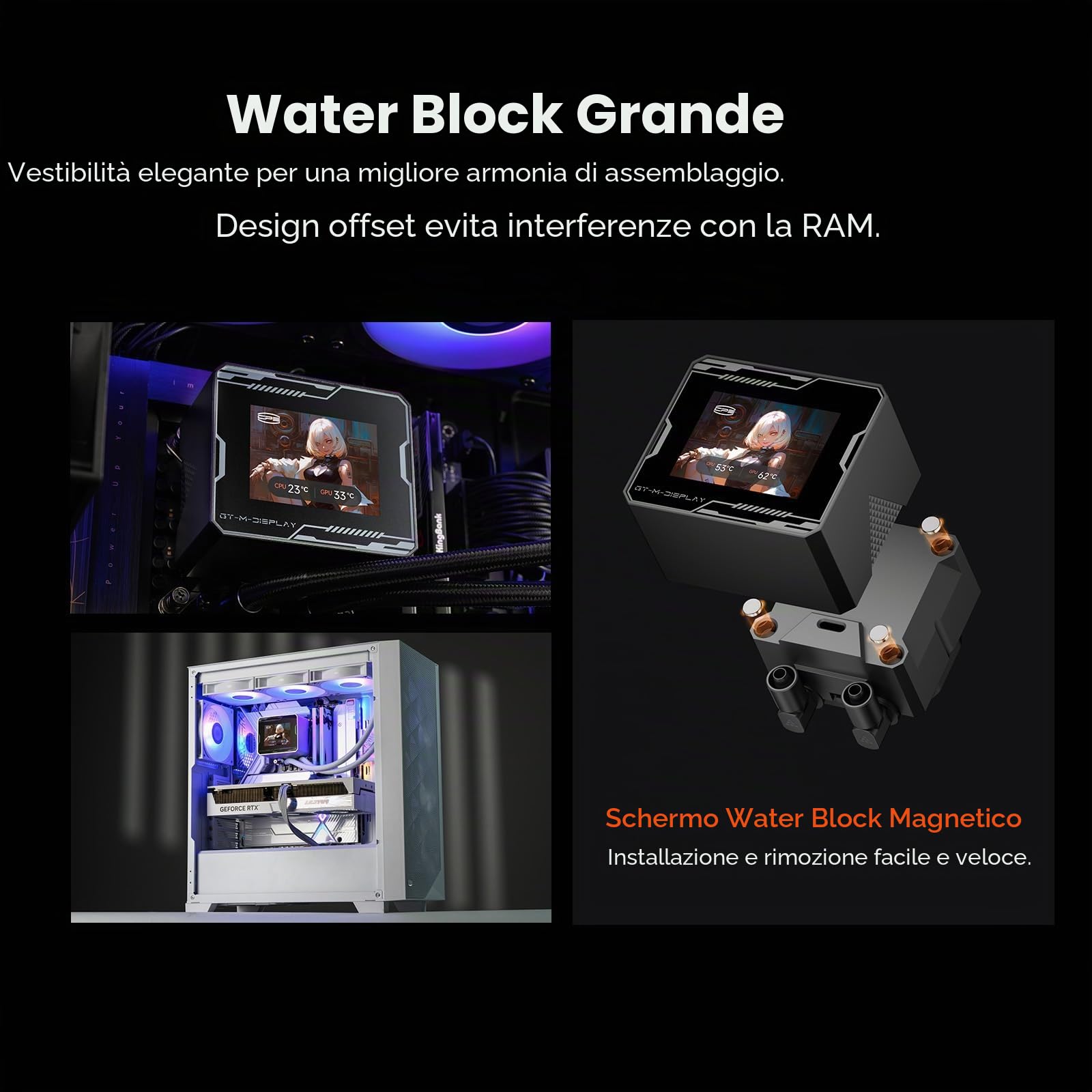 PCCOOLER CPS GT360M ARGB Display BK, AIO CPU Cooler TDP 300W con schermo IPS da 2,8", sistema di raffreddamento a liquido con 3 ventole ARGB PWM, per Intel LGA 1851/115X/1700/1200 & AMD AM5/AM4