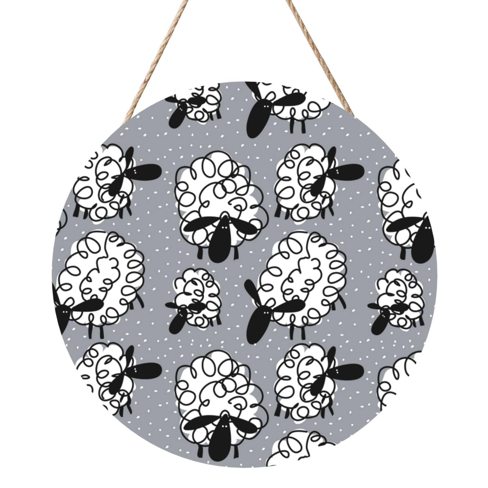 InOmak Funny Sheep, Round Wood Panel Painting 12 in, Wall Hanging Painting For Home