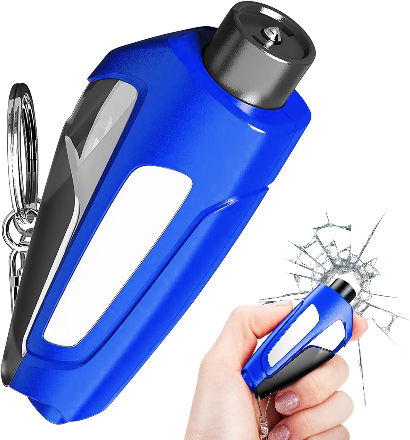 Car Glass Window Breaker Seatbelt Cutter with Keychain,2 in 1 Safety Hammer Car Emergency Escape Window Punch Tool (Blue)