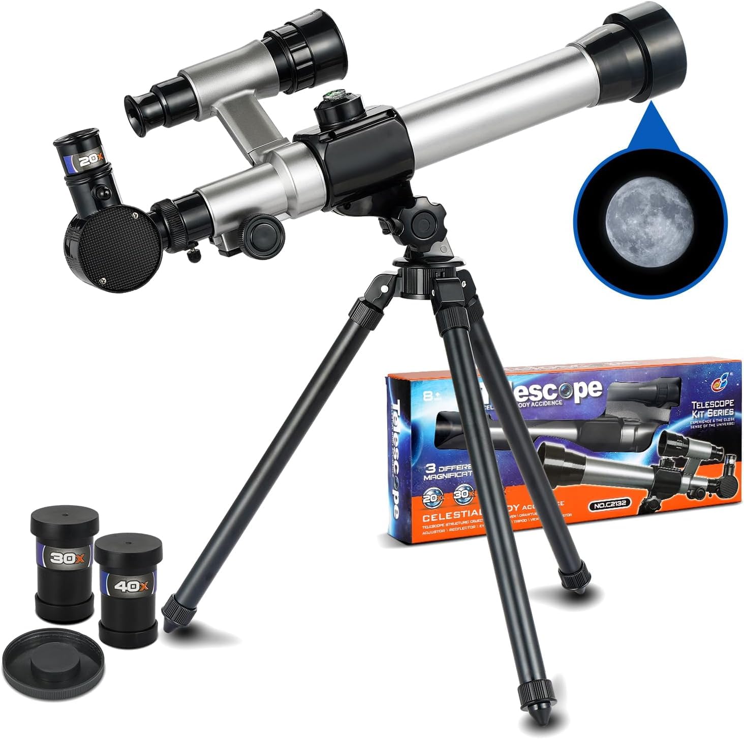 Telescopio para niños de 8 a 12 años – Brújula de deseos telescópica de astronomía para principiantes, aumento de 20 x 30 x 40 x, portátil para viajes, regalo y juguete para niñas y niños de Navidad