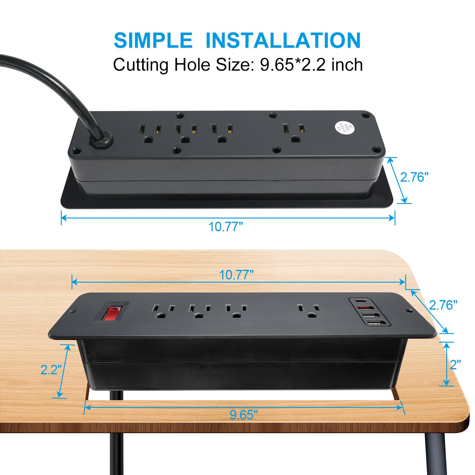 Double Side USB C Recessed Power Strip,Countertop Plugs 8 Outlets 4 USB Ports, PD 20W Flush Mount Desk Plug Station Flat Plug Mountable Power Socket Build into Furniture, Drawer, Table,Cabinet