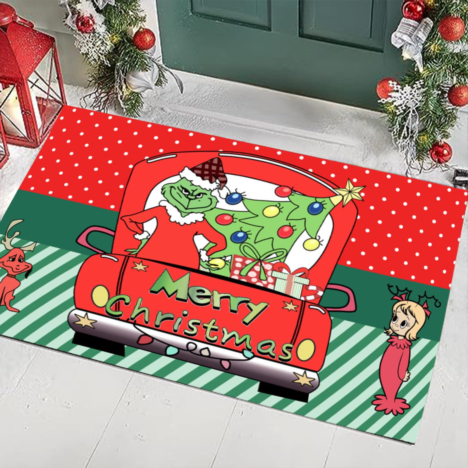 Christmas Doormat, Christmas Decoration Non-Slip Doormat, 3D Visual Illusion Fluffy Carpet.
