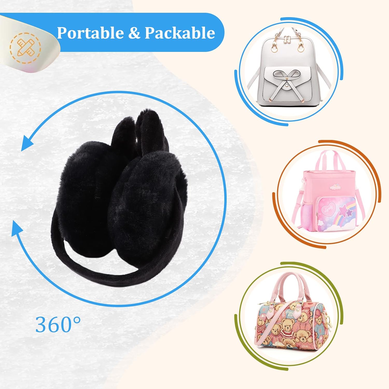 Peecabe Winter Kids Earmuffs Warm Girl Ear Muffs For Toddler Kid Children Earmuff with Cat Ears Girls Ear Warmer (Black Bunny) - Image 5