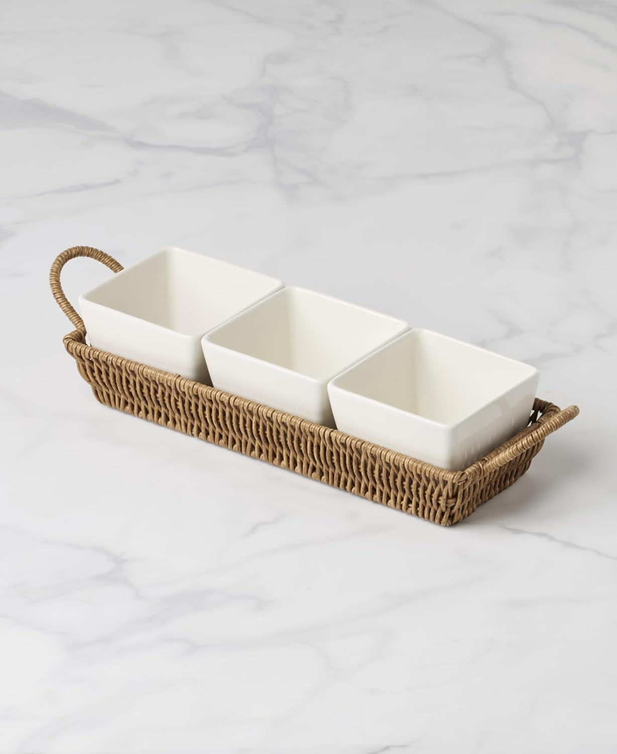 Oneida Divided Serving Tray, Willow & White 4-Piece Serving Set, Stoneware Material, Dishwasher Safe, Microwave Safe, Chaecuterie Boards, Centerpieces for Table Decor,Table Decor (White, 4 Pieces)