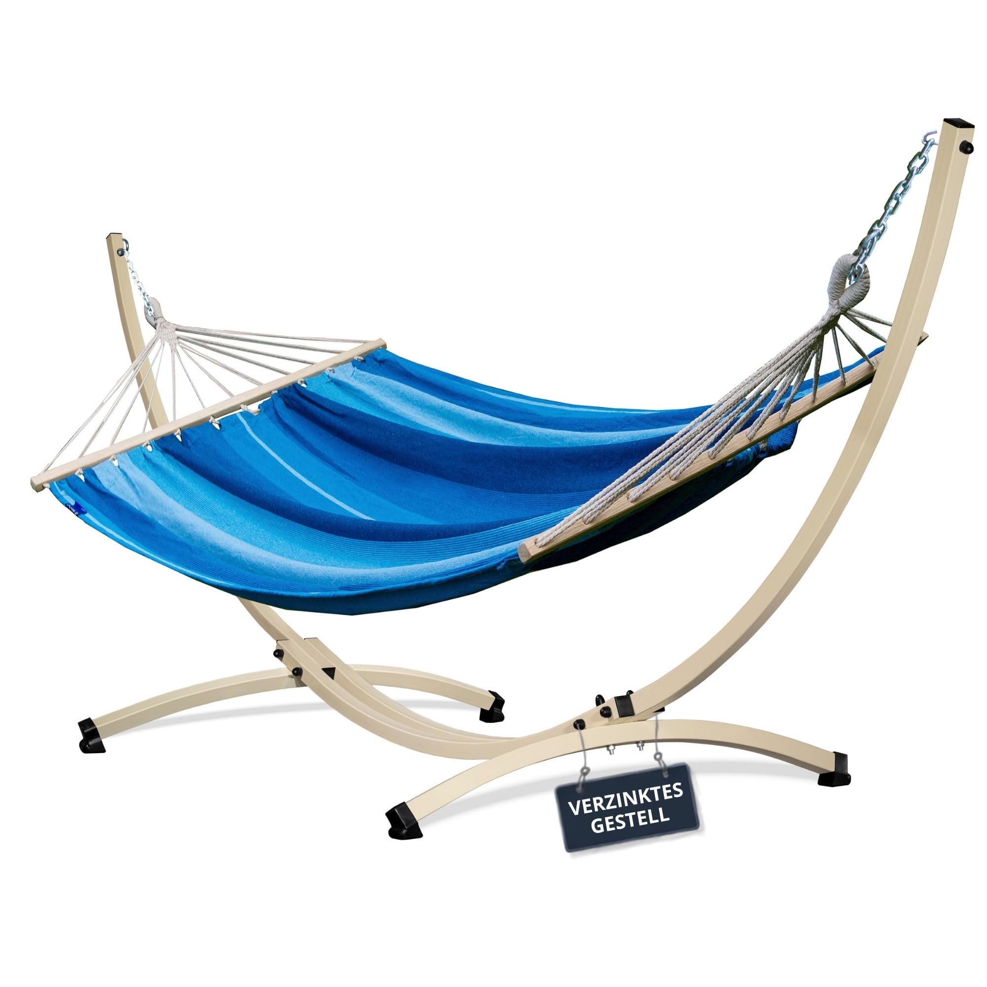 Potenza Amaca da Giardino con Supporto in Acciaio ZINCATO A CALDO – Amaca Con Barra 220x160 cm, 200 kg in Cotone con Struttura lunga 365 cm, Portata 220 kg, con Telaio Resistente alle Intemperie