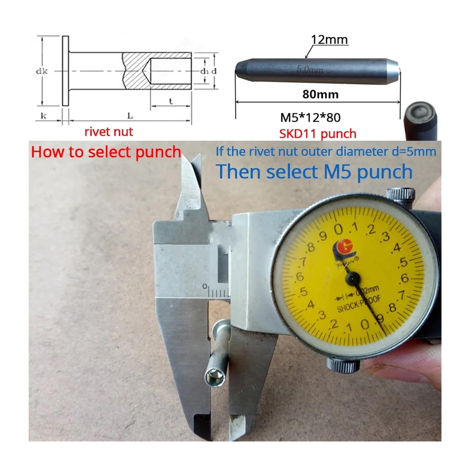 Haogui Punzón for tuercas remachables semihuecas, prensa manual, remachadora, M2, M3, M4, M5, M6, M8 y M10