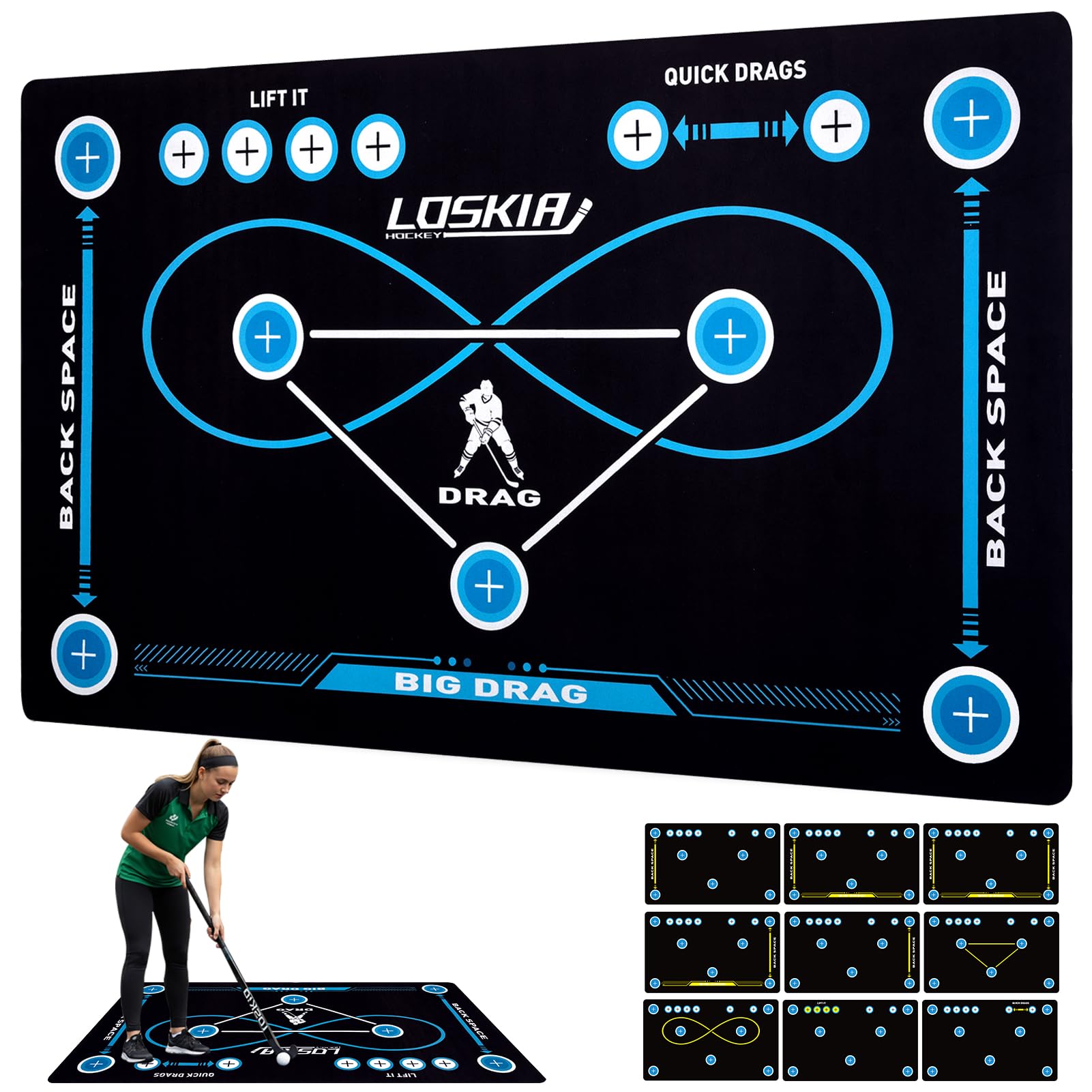 Field Hockey Training Mat (59 x 35.4IN), Non-Slip Field Hockey Training Equipment for All Ages, Ideal Gifts for Indoor and Outdoor Practicing with Carry Bag