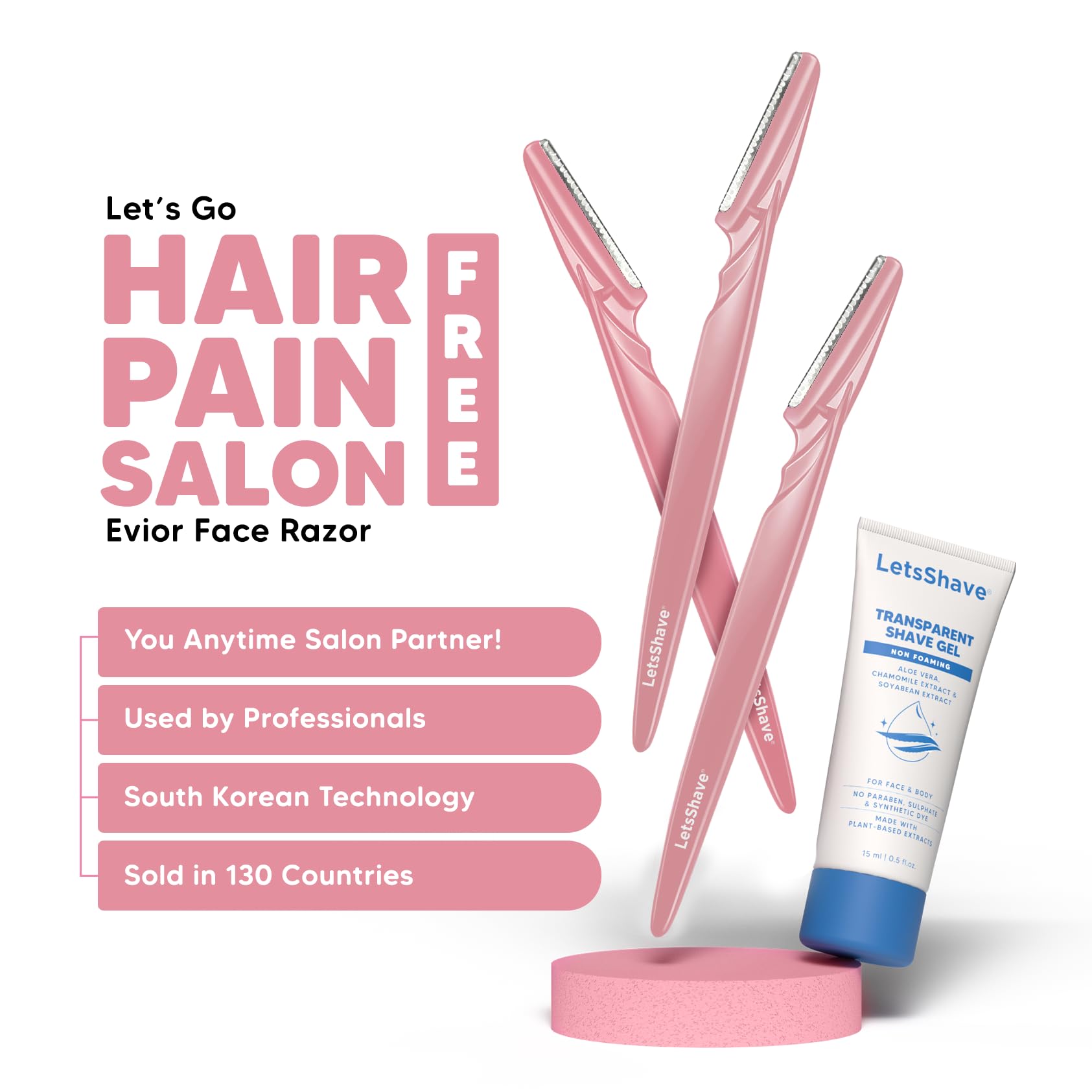 LetsShave Evior Reusable Face Razor for Women Facial Hair- 3 Razors | Instant & Painless Hair Removal | For Eyebrows, Upper Lip, Forehead, Peach Fuzz, Chin and Sideburns | Dermaplaning Tool