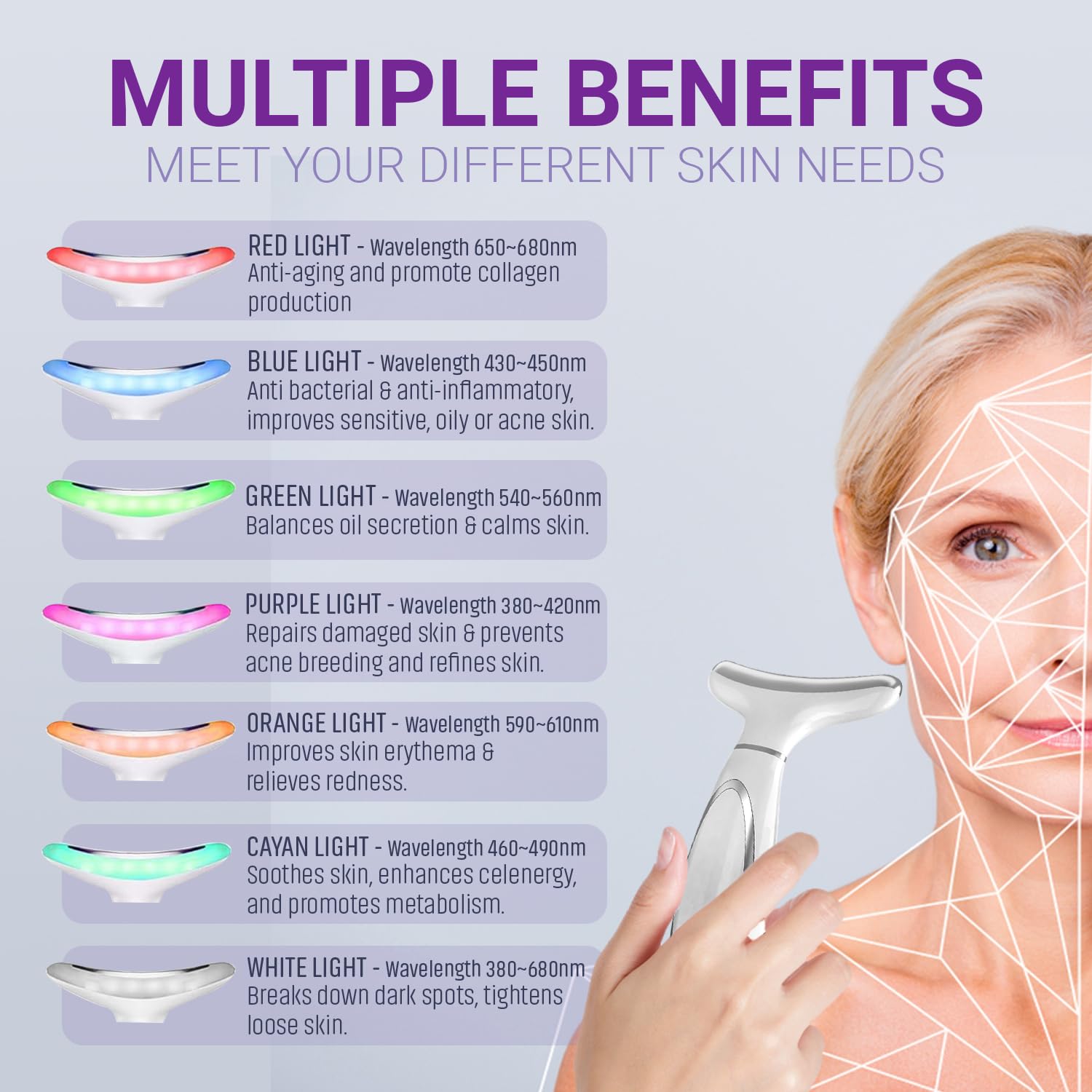 6-in-1 Neck, Face Sculpting Device with LED Light Therapy, Hot & Cold Modes, EMS Microcurrent, Sonic Massage - Image 3