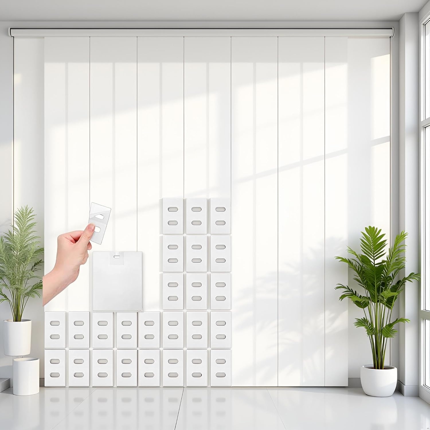 Jowxsx Vertical Blind Repair Tabs, Clear Blind Fixer Tabs Snap in Replacement, Window Treatment Vertical Blinds, White, Plastic
