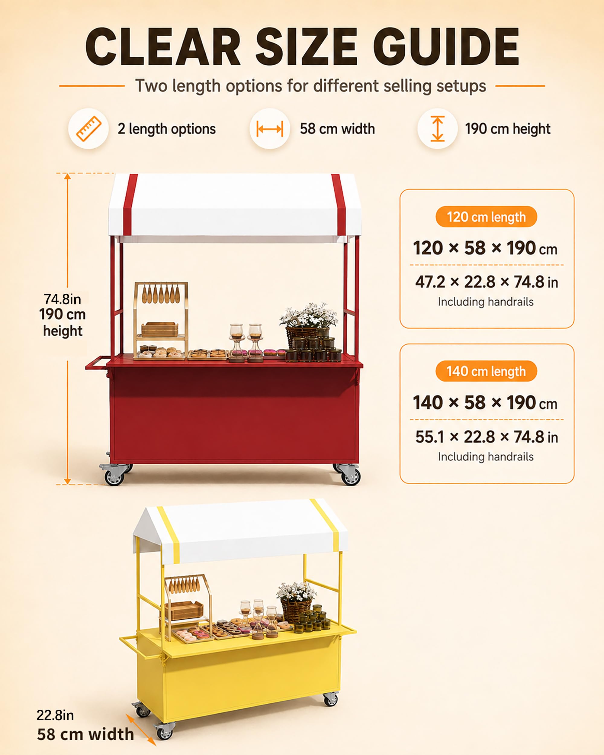 Carrello Portatile per Venditori Ambulanti con Pannello Estensibile Pieghevole, Espositore da Strada, Carrello Mobile per Alimenti con Tettoia per Street Food, caffè, Eventi