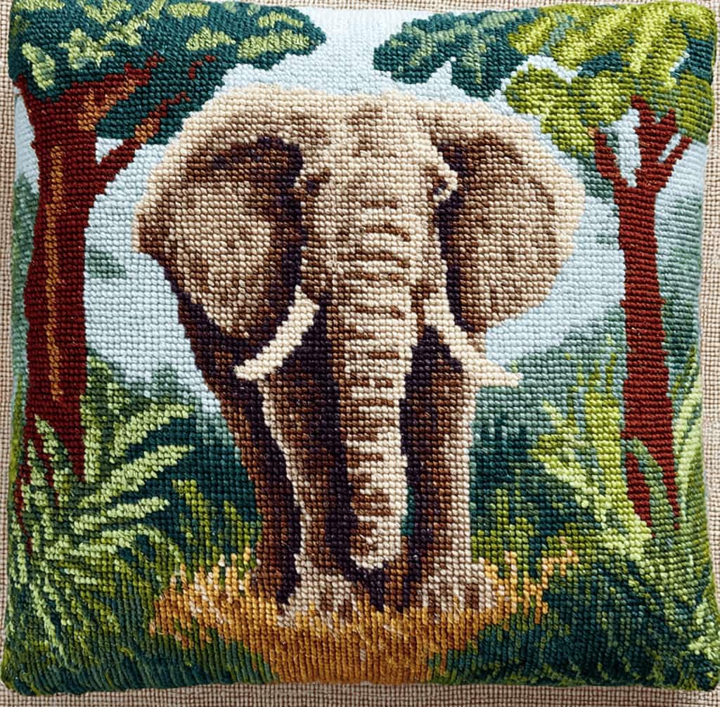 Kitquiver Latch Hook Kits for Adults Beginners-Jungle Elephant Pre-Printed Mesh Latch Hook Rug Kits Craft Cushion Set for Home Sofa Decoration 17X17 in. DIY Gift for Mom